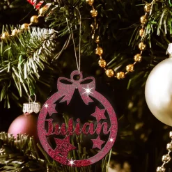 Christbaumschmuck Personalisierbar - glitzer Weihnachtsschmuck mit Namen - Acrylglas - Christbaumkugeln - Sterne