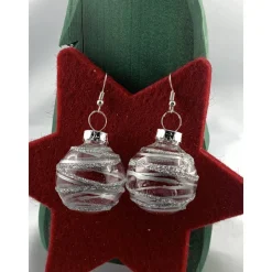 3cm klare Weihnachtskugel-Ohrringe mit silberf. Streifen + Glitzer * Weihnachtsohrringe * Weihnachtskugelohrringe* Chris
