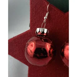 3cm rote glänzende Weihnachtskugel-Ohrringe "X-Mas" Glitzerornament * Weihnachtsohrringe * Weihnachtskugelohrrin