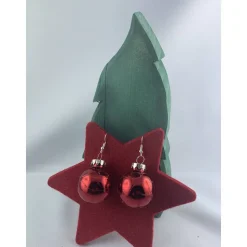 3cm rote glänzende Weihnachtskugel-Ohrringe "X-Mas" Glitzerornament * Weihnachtsohrringe * Weihnachtskugelohrrin