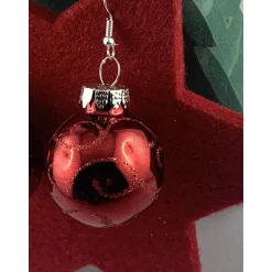 3cm rote glänzende Weihnachtskugel-Ohrringe 