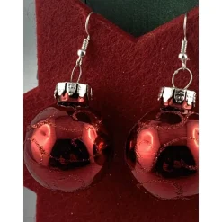 3cm rote glänzende Weihnachtskugel-Ohrringe 