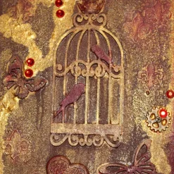 Collage Acrylbild BIRDCAGE im angesagten Shabby Stil  auf einem Holzobjekt gestaltet Steampunk Malerei Holzbild