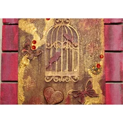 Collage Acrylbild BIRDCAGE im angesagten Shabby Stil  auf einem Holzobjekt gestaltet Steampunk Malerei Holzbild