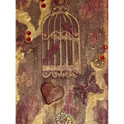 Collage Acrylbild BIRDCAGE im angesagten Shabby Stil  auf einem Holzobjekt gestaltet Steampunk Malerei Holzbild