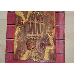 Collage Acrylbild BIRDCAGE im angesagten Shabby Stil  auf einem Holzobjekt gestaltet Steampunk Malerei Holzbild