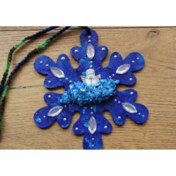 Collage BLAUER ENGELSZAUBER Schutzengel Wanddeko  auf einer Holz-Schneeflocke  Türdeko Anhänger Engel Handarbeit