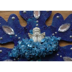 Collage BLAUER ENGELSZAUBER Schutzengel Wanddeko  auf einer Holz-Schneeflocke  Türdeko Anhänger Engel Handarbeit