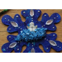 Collage BLAUER ENGELSZAUBER Schutzengel Wanddeko  auf einer Holz-Schneeflocke  Türdeko Anhänger Engel Handarbeit