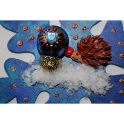 Collage BLAUER IGELZAUBER Wandbild Wanddeko Herbstdeko Schneeflocke Wandhänger Türdeko Anhänger Igel Handarbeit