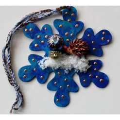 Collage BLAUER IGELZAUBER Wandbild Wanddeko Herbstdeko Schneeflocke Wandhänger Türdeko Anhänger Igel Handarbeit