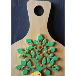 Collage Geldgeschenk zum Muttertag  BAUM & LEITERWAGERL, abstrakt gestaltet auf einem Bambus-Brettchen Wandbild