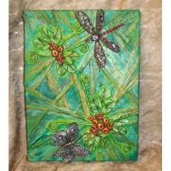 Collage LIBELLE & SCHMETTERLING Acrylbild Malerei mit Acrylfarben Mixed Media Kunst direkt vom Künstler