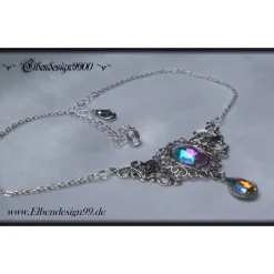 Collier mit irisierenden Strasssteinen als Brautgeschenk, für Brautjunfern, Halskette mit großem Cabochon, Choker