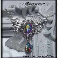 Collier mit irisierenden Strasssteinen als Brautgeschenk, für Brautjunfern, Halskette mit großem Cabochon, Choker