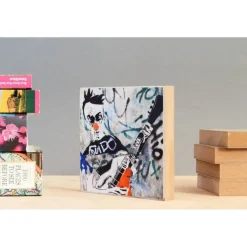 Comic Clown mit Gitarre handmade Foto auf Holz 13x13 Graffiti Holzbild Wandbild Holzdeko Dekoration Geschenk für ihn Geschenkidee