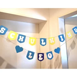 Coole Girlande zum Einschulung in Blau - Gelb Tönen/Personalisierbar mit Name/Buchstaben und Zahlen Girlande