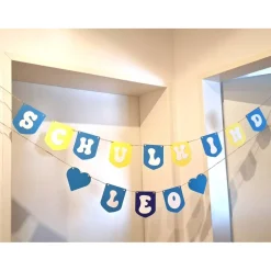 Coole Girlande zum Einschulung in Blau - Gelb Tönen/Personalisierbar mit Name/Buchstaben und Zahlen Girlande