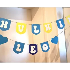 Coole Girlande zum Einschulung in Blau - Gelb Tönen/Personalisierbar mit Name/Buchstaben und Zahlen Girlande