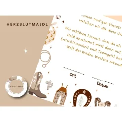 Cowboy Urkunde als Mitgebsel für den Kindergeburtstag oder für Fasching | Geschenktüte für Kinder | Wild West Party