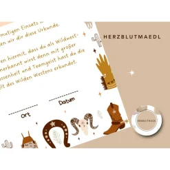 Cowboy Urkunde als Mitgebsel für den Kindergeburtstag oder für Fasching | Geschenktüte für Kinder | Wild West Party