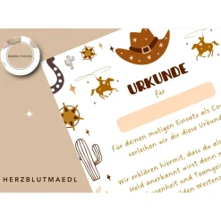 Cowboy Urkunde als Mitgebsel für den Kindergeburtstag oder für Fasching | Geschenktüte für Kinder | Wild West Party