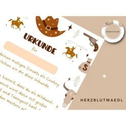 Cowboy Urkunde als Mitgebsel für den Kindergeburtstag oder für Fasching | Geschenktüte für Kinder | Wild West Party
