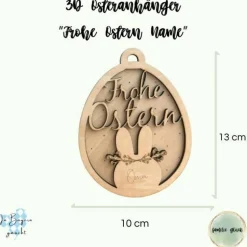 3D Anhänger für Ostern aus Holz in Osterhasenform personalisiert mit Name als kleines Geschenk, Holzanhänger Ostern