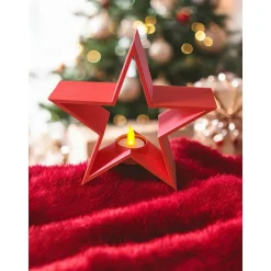 3D Deko Stern Windlicht 20 cm – Modern Weihnachtsstern Tischdeko | LED Teelicht | Gold Silber Weiß | Geschenkidee