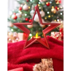 3D Deko Stern Windlicht 20 cm – Modern Weihnachtsstern Tischdeko | LED Teelicht | Gold Silber Weiß | Geschenkidee