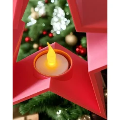 3D Deko Stern Windlicht 20 cm – Modern Weihnachtsstern Tischdeko | LED Teelicht | Gold Silber Weiß | Geschenkidee