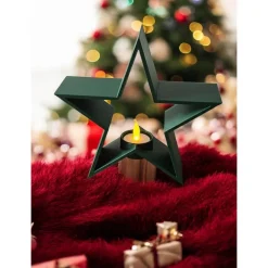 3D Deko Stern Windlicht 20 cm – Modern Weihnachtsstern Tischdeko | LED Teelicht | Gold Silber Weiß | Geschenkidee
