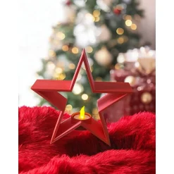 3D Deko Stern Windlicht 20 cm – Modern Weihnachtsstern Tischdeko | LED Teelicht | Gold Silber Weiß | Geschenkidee