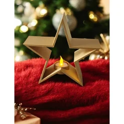 3D Deko Stern Windlicht 20 cm – Modern Weihnachtsstern Tischdeko | LED Teelicht | Gold Silber Weiß | Geschenkidee