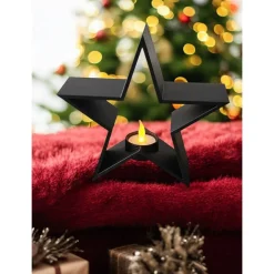 3D Deko Stern Windlicht 20 cm – Modern Weihnachtsstern Tischdeko | LED Teelicht | Gold Silber Weiß | Geschenkidee