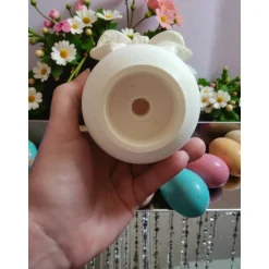 3D Druck Hasen Teelichthalter, Minimalistisches Deko-Ei mit Schleife, Modernes Oster-Windlicht, Geschenk für Frühlings-F