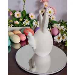 3D Druck Hasen Teelichthalter, Minimalistisches Deko-Ei mit Schleife, Modernes Oster-Windlicht, Geschenk für Frühlings-F