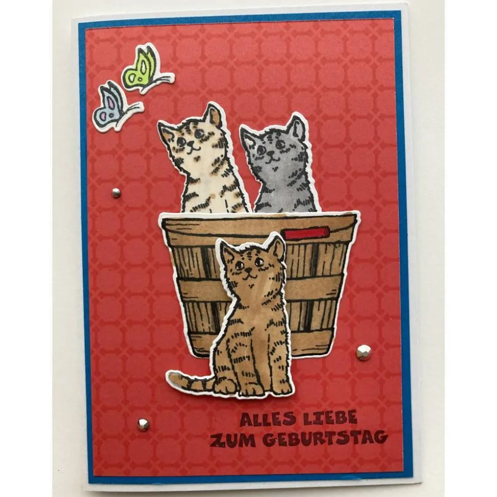 3D Geburtstagskarte mit Katzen und Schmetterlingen