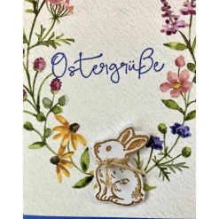 3D Glückwunschkarte zu Ostern Florales Design Blau, bunt Handgefertigt A6 Hochformat