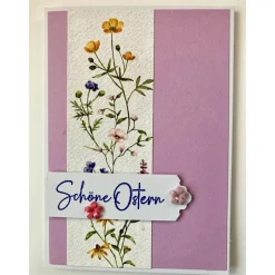 3D Glückwunschkarte zu Ostern Florales Design Flieder, Pink Handgefertigt A6 Hochformat
