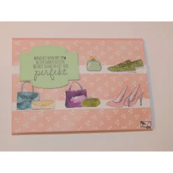 3D Muttertagskarte  Geburtstagskarte Glückwunschkarte in Rosa mit Schuhen, Parfüm,ect. Handgefertigt Stampin'Up! Un