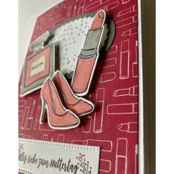 3D Muttertagskarte mit Parfüm,Lippenstift und High Heels, gefertigt in Handarbeit mit Stampin'Up Materialien Unikat