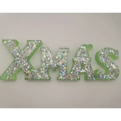 3D Schriftzug XMAS Christmas Weihnachten Weihnachtsdekoration aus Resin Epoxidharz verschiedene Varianten Farben handgef