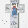 3D Taufkreuz aus Holz – Schutzengelkreuz als personalisiertes Taufgeschenk für Jungen