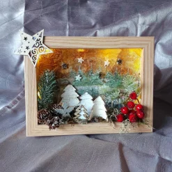 3D Weihnachtsbild mit Beleuchtung – Einzigartige Holzrahmen Dekoration