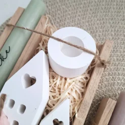 Danke Kerzenset kleines Dankeschön Danke für alles mit Häuser / Lichthäuser Kerzenhalter rund Stabkerze Schriftzug mit H