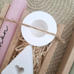 Danke Kerzenset kleines Dankeschön Danke für alles mit Haus / Lichthaus Kerzenhalter rund Stabkerze Schriftzug mit Holzb