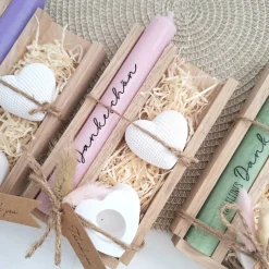 Danke Kerzenset kleines Dankeschön Danke für alles Dekoherz Kerzenhalter Herz Geschenkset Stabkerze Schriftzug mit Holzb