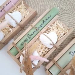 Danke Kerzenset kleines Dankeschön Danke für alles Geschenkset Dekoherz Kerzenhalter rund Stabkerze Schriftzug mit Holzb