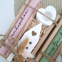 Danke Kerzenset kleines Dankeschön Danke für alles Geschenkset Haus / Lichthaus Kerzenhalter Herz Stabkerze Schriftzug m